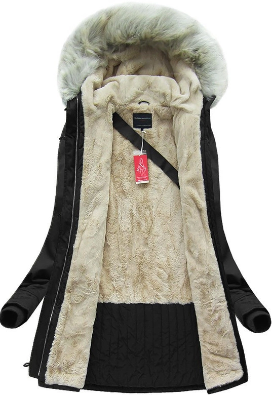 GRUBA DAMSKA PARKA ZIMOWA Z KAPTUREM CZARNA (6088)