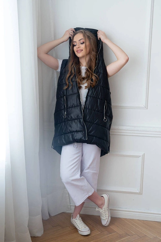 DŁUGI BEZRĘKAWNIK DAMSKI Z SUWAKAMI CZARNY (A9363)