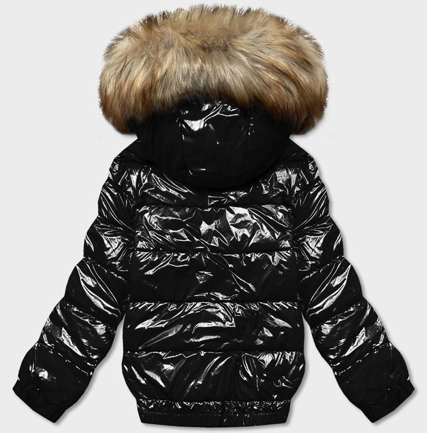 Lakierowana kurtka damska czarna (B8039-1)