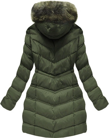 Pikowana kurtka damska zimowa z kapturem khaki (w749-1)