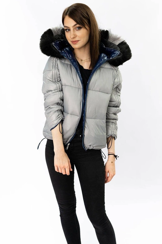 Dwustronna kurtka damska granatowo-szara (b9555)