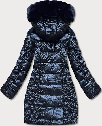 Taliowana kurtka zimowa damska granatowa (2M-028)