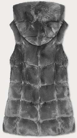 DŁUGA KAMIZELKA FUTRZANA Z KAPTUREM GRAFITOWA (39023)