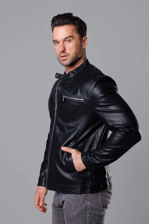 Klasyczna kurtka męska ekoskóra czarna (11Z8025)