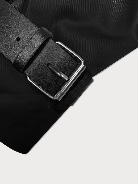 Długi damski trencz z paskiem czarny (1803#-1)