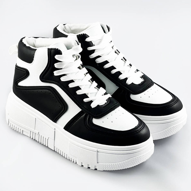 Damskie sneakersy za kostkę biało-czarne (ms-52)