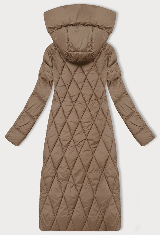 Długa zimowa kurtka damska z kapturem Libland camel (7832)