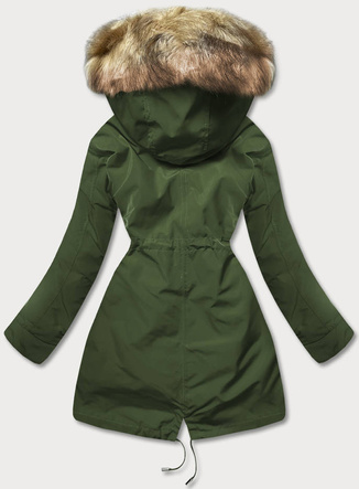 Ciepła kurtka zimowa damska khaki-ecru (w629)