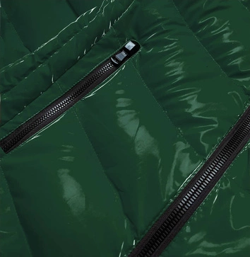 Błyszcząca kurtka damska z ozdobną podszewką zielona (xw810x)
