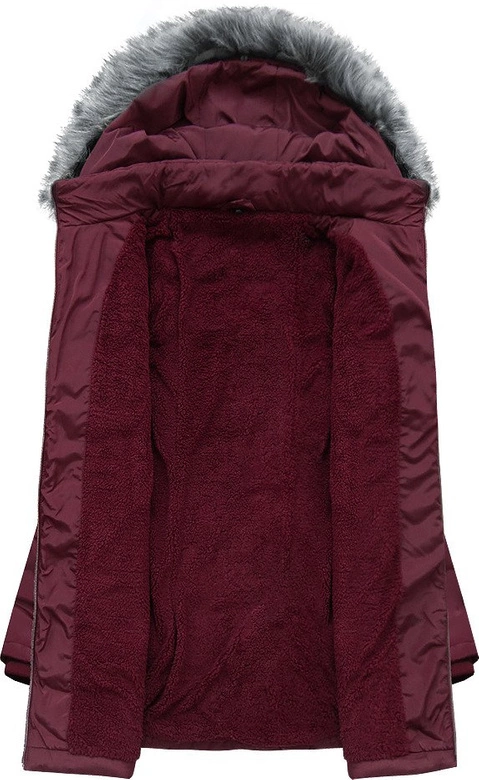 DŁUŻSZA PIKOWANA KURTKA Z KAPTUREM BURGUNDOWA (B2625-30)