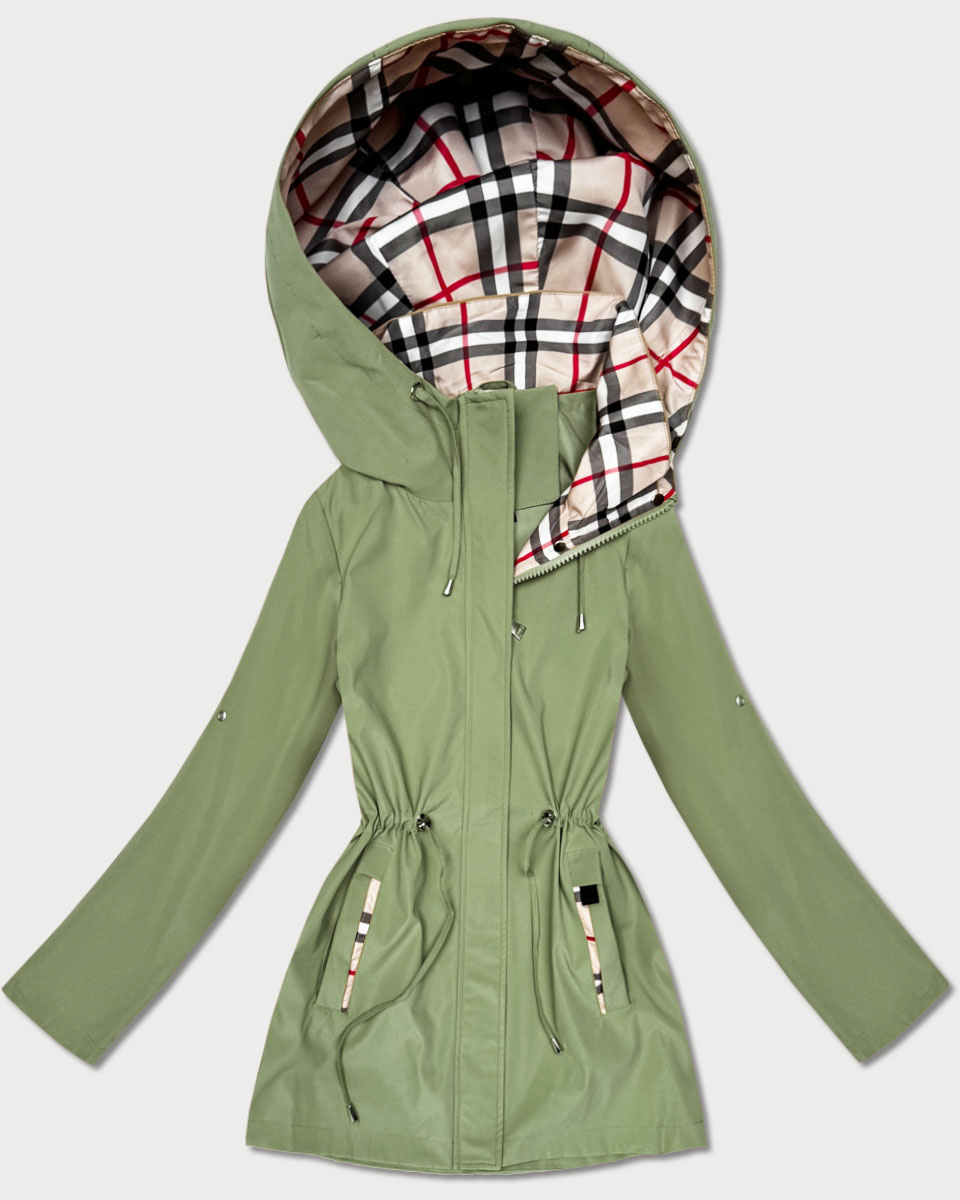 Damska kurtka z wykończeniem w kratkę Goodlookin khaki (KK60411-3#)