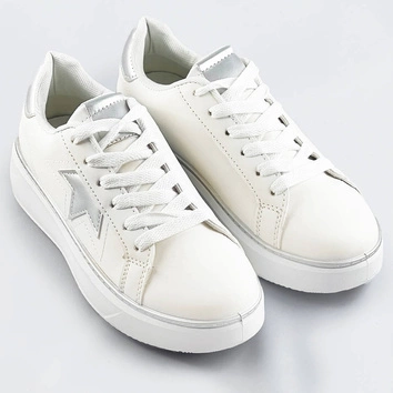Sznurowane sneakersy z gwiazdką biały-srebrny (bb126l)
