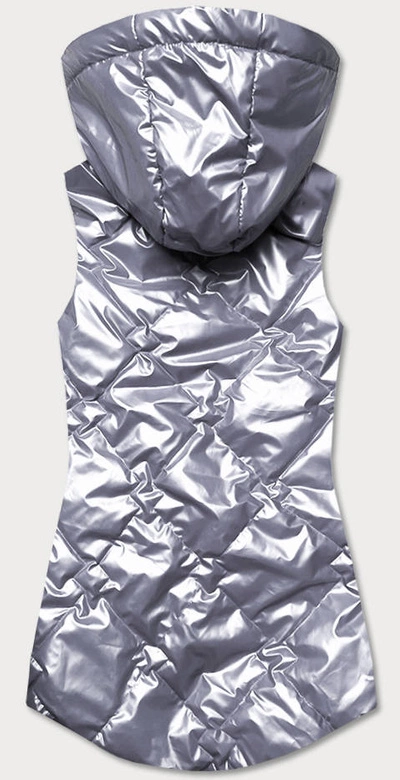 METALICZNY BEZRĘKAWNIK DAMSKI Z KAPTUREM SREBRNY (HS-1817)