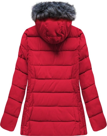 PIKOWANA DAMSKA KURTKA ZIMOWA Z KAPTUREM CZERWONA (XB9503X)