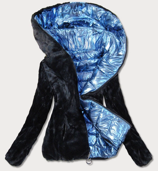 KRÓTKA BŁYSZCZĄCA DWUSTRONNA KURTKA DAMSKA NIEBIESKA (B9542)