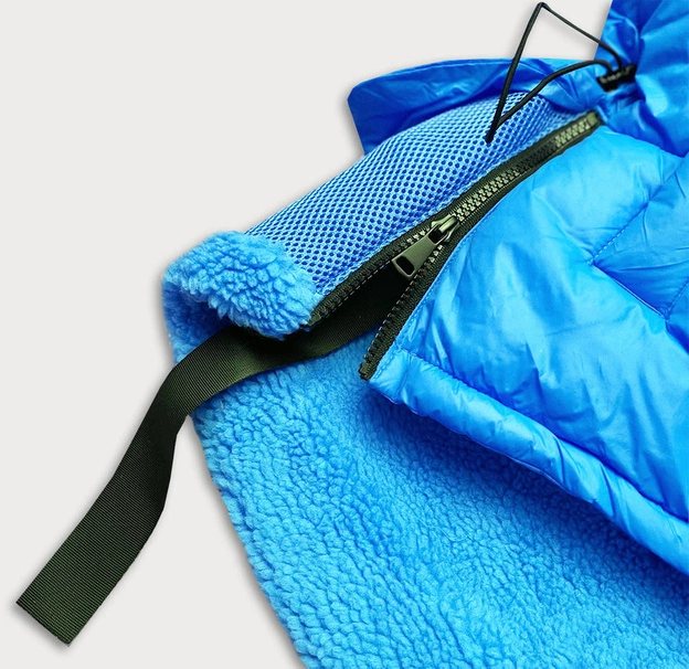 KRÓTKA ZIMOWA KURTKA DAMSKA Z KAPTUREM NIEBIESKA (JIN211)