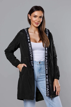 Cienka kurtka damska z ozdobną lamówką czarna (1811)