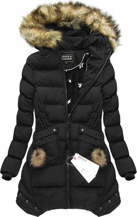 PIKOWANA KURTKA Z KAPTUREM CZARNA (W810)