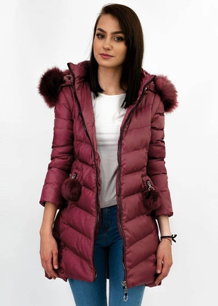 Zimowa kurtka damska z odpinanymi rękawami burgundowa (w761)