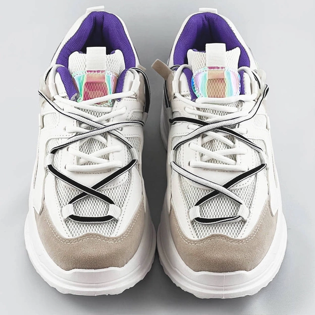 Sneakersy damskie z podwójnymi sznurówkami białe (7001)