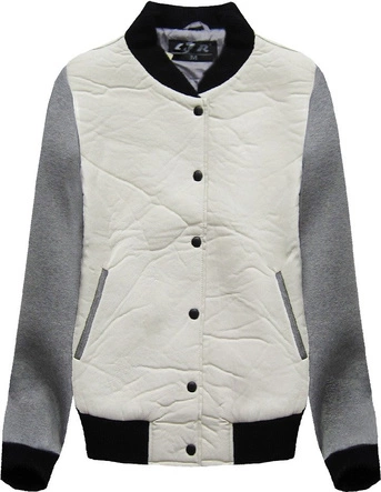 BOMBERKA Z ŁĄCZONYCH MATERIAŁÓW ECRU (028LJ)