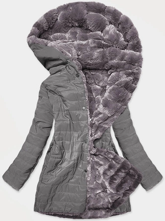 LEKKA KURTKA ZIMOWA DAMSKA FUTRO 2 W 1 SZARA (39039)
