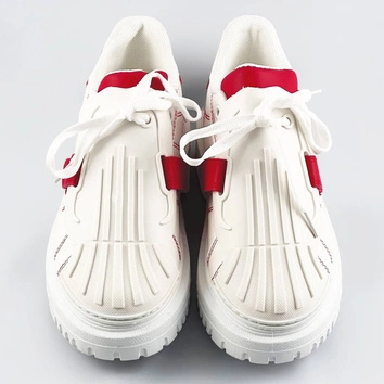 Damskie buty sportowe z nakładką na sznurowadła biało-czerwone (ra2049)