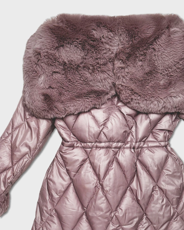 Kurtka z futrzanym kapturem tworzącym kołnierz różowa (T3-2635#-52)