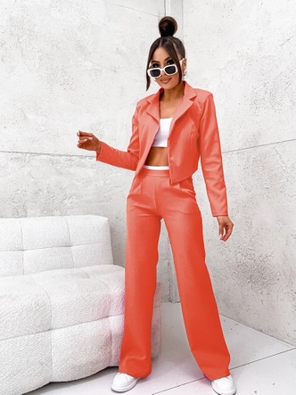Komplet krótka marynarka + szerokie spodnie koralowy (8263)