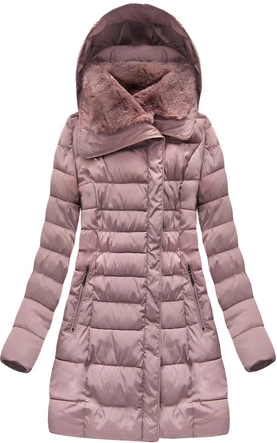 DŁUGA KURTKA DAMSKA ZIMOWA Z KAPTUREM ANTYCZNY RÓŻ (B1068-30)