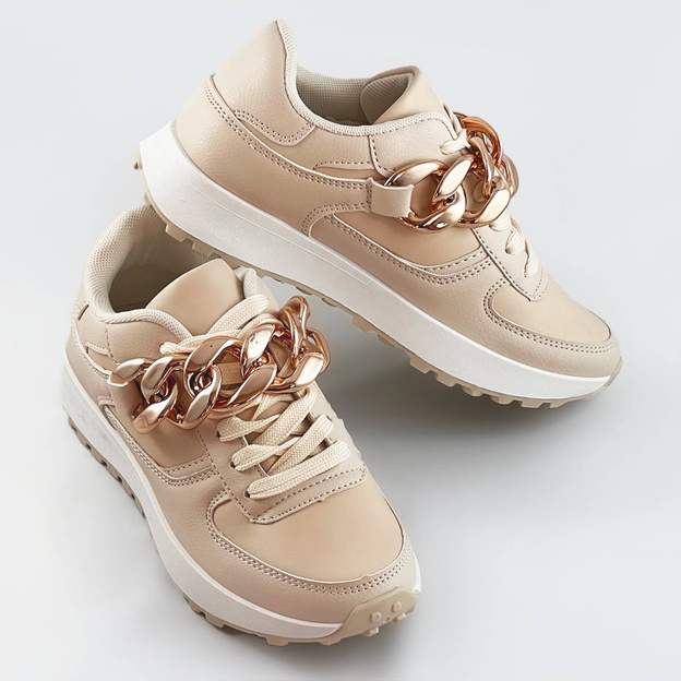 SNEAKERSY Z ŁAŃCUCHEM BEŻOWE (6368)