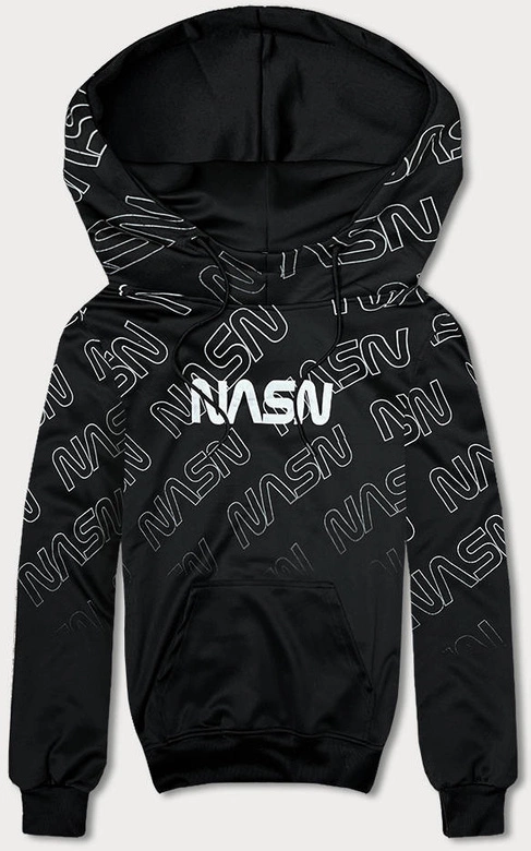 Męska bluza kangurka z nadrukiem czarna (8B991-3)