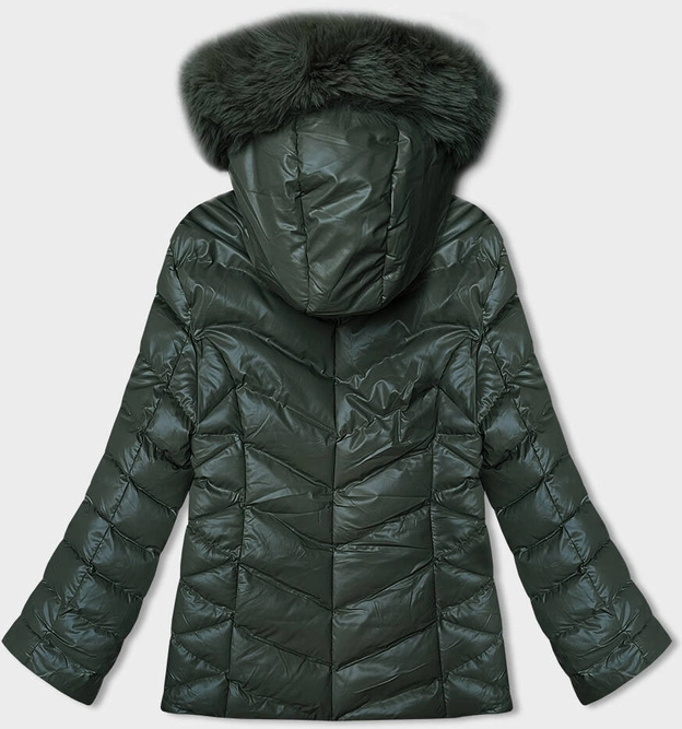 Krótka kurtka zimowa z kapturem ciemnozielona (5M3138-238)