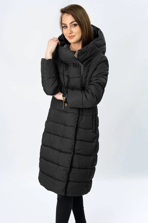 DŁUGA PIKOWANA KURTKA CZARNA (7704)