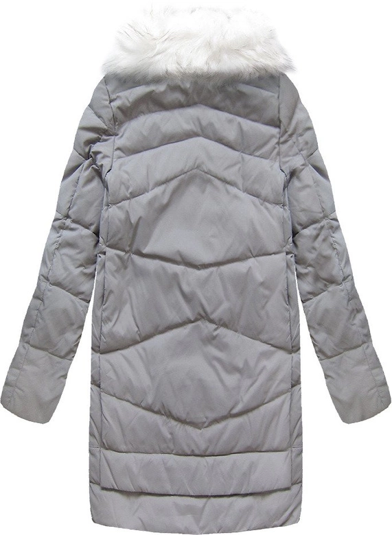 KURTKA DAMSKA ZIMOWA OVERSIZE Z PUCHEM NATURALNYM SZARA (8094)