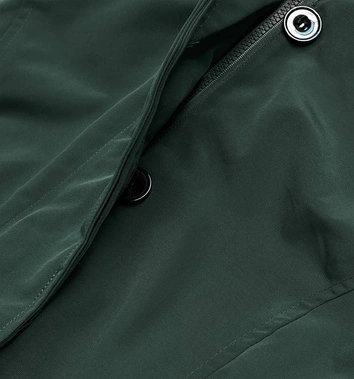 Zimowa kurtka damska z futrzaną podpinką ciemnozielona (m-21005)