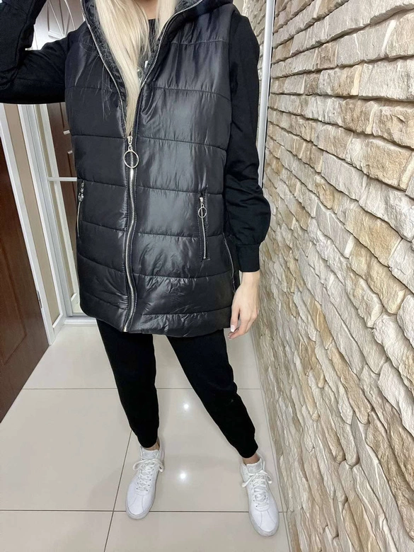 DŁUGI BEZRĘKAWNIK DAMSKI Z SUWAKAMI CZARNY (A9363)