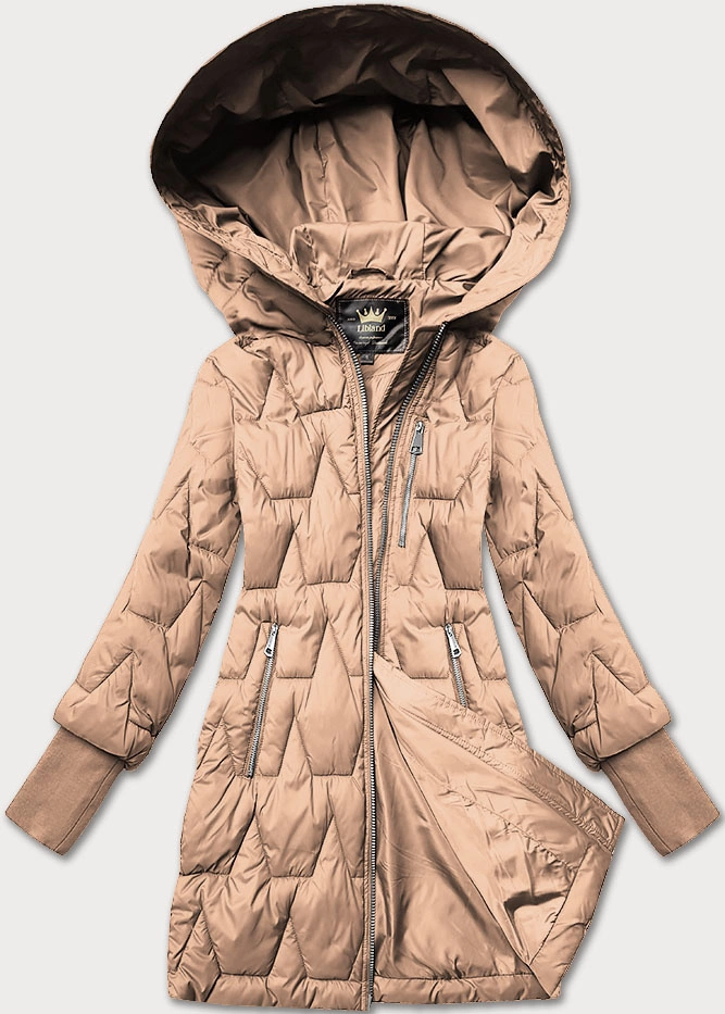 Pikowana przejściowa kurtka damska z dzianinowymi ściągaczami Libland beżowa (LD-7775)