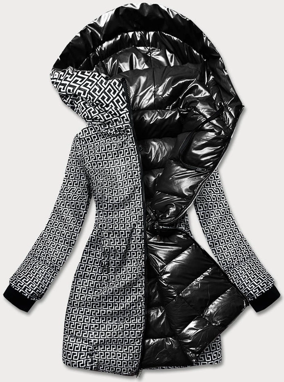 Metaliczna kurtka dwustronna damska czarna (b8070-1)