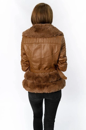 RAMONESKA Z FUTRZANYM KOŁNIERZEM BRĄZOWA (0580)