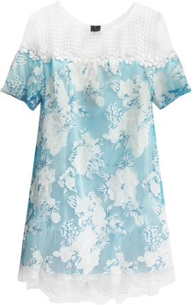 ELEGANCKA BLUZKA W KWIATY NIEBIESKA (426ART)