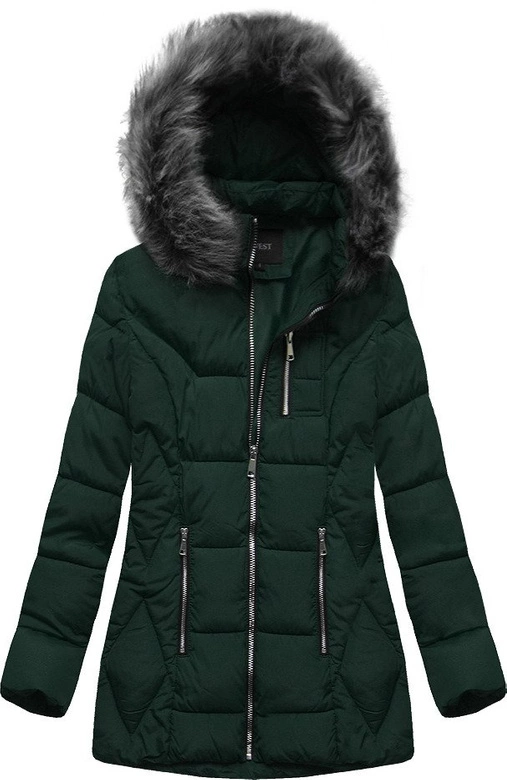 PIKOWANA KURTKA Z KAPTUREM CIEMNOZIELONA (B9901)