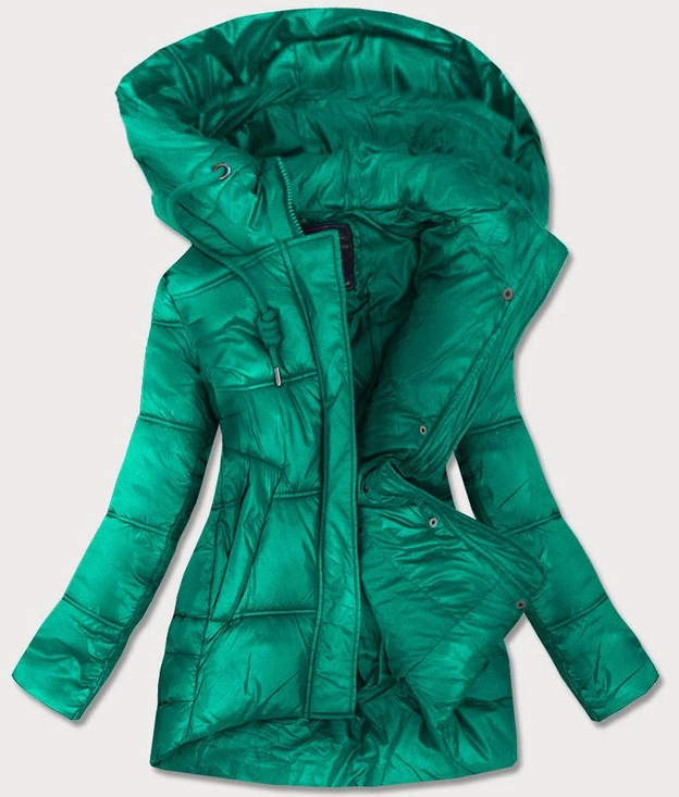 ASYMETRYCZNA DAMSKA KURTKA PIKOWANA ZIELONA (7658)