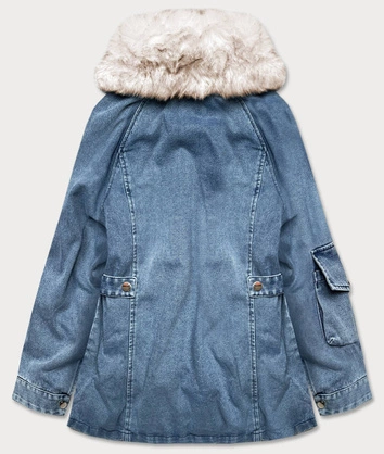 Damska kurtka jeansowa z futrzanym kołnierzem niebieski/beż (br9585-50046)