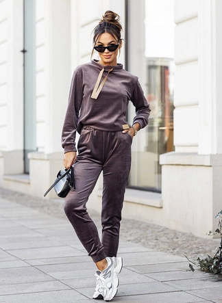 Welurowy komplet damski mokka (637)