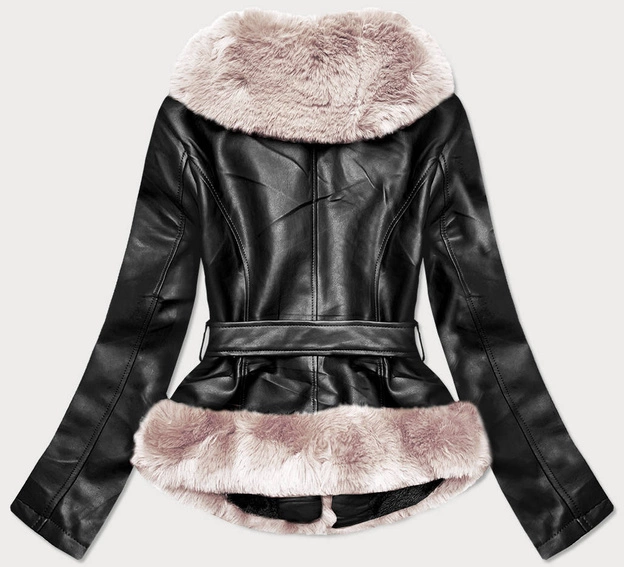 RAMONESKA Z FUTRZANYM KOŁNIERZEM CZARNO-ECRU (B9737-1046)