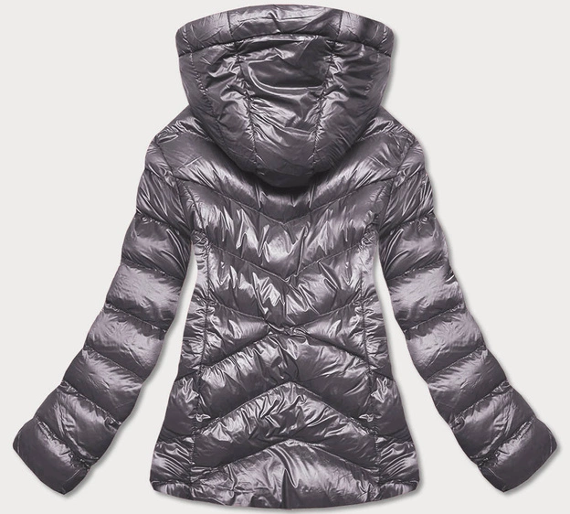 Krótka kurtka zimowa damska szara ciemna (23066-105)