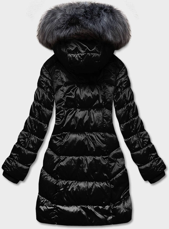 Metaliczna kurtka zimowa damska czarna (B8072-1)