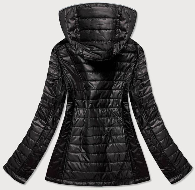 PIKOWANA KURTKA DAMSKA Z KAPTUREM CZARNA (B9757-1047)