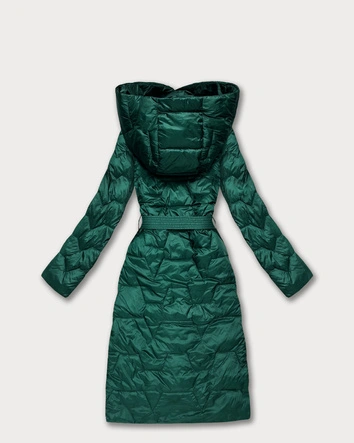 Pikowany płaszcz z paskiem Libland ciemny zielony (LD-7806)